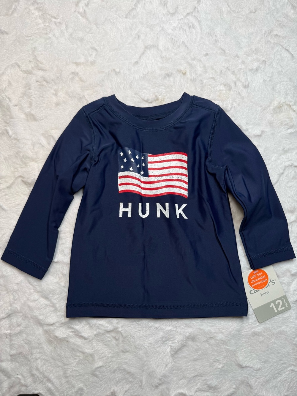 Carter's Navy Long-Sleeve Tee with American Flag and HUNK Graphic